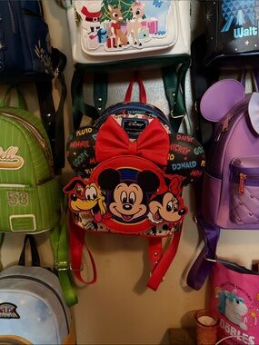 Disney LoungeFly Red Black Mickey & Friends Mini Backpack with wearable Ears!